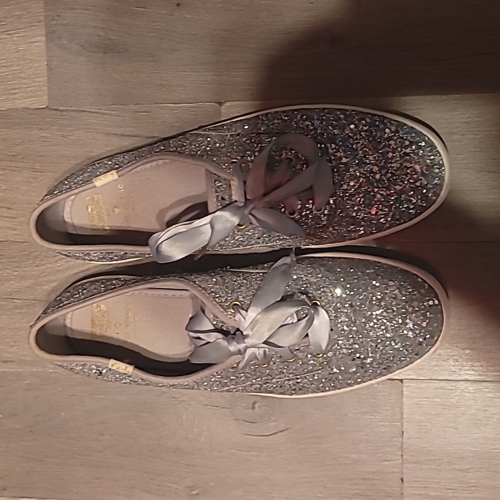Kate Spade New York Champion Keds Silver Glitter Sneakers Size 9.5 - Picture 4 of 6